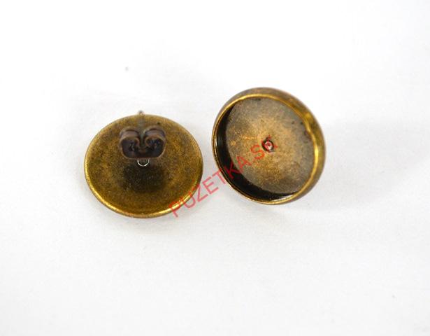 Náušnice - lôžka, tvar kruh,  starobronz. farba, 12 mm - 1 pár + kovové motýliky
