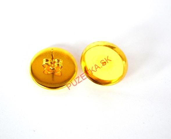 Náušnice - lôžka, tvar kruh, zlatá farba, 12 mm - 1 pár + kovové motýliky