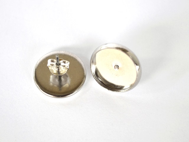 Náušnice - lôžka, tvar kruh, platinová farba, 12 mm - 5 párov + kovové zarážky