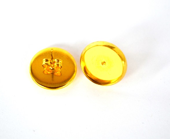 Náušnice - lôžka, tvar kruh, zlatá farba, 12 mm - 1 pár + kovové motýliky