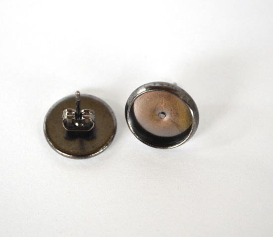 Náušnice - lôžka, tvar kruh, gunmetal. farba, 10 mm - 1 pár + kovové motýliky
