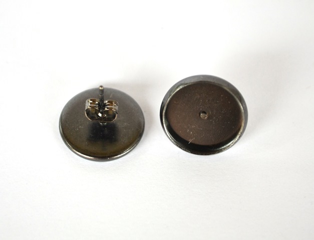 Náušnice - lôžka, tvar kruh, gunmetal. farba, 12 mm - 1 pár + kovové motýliky